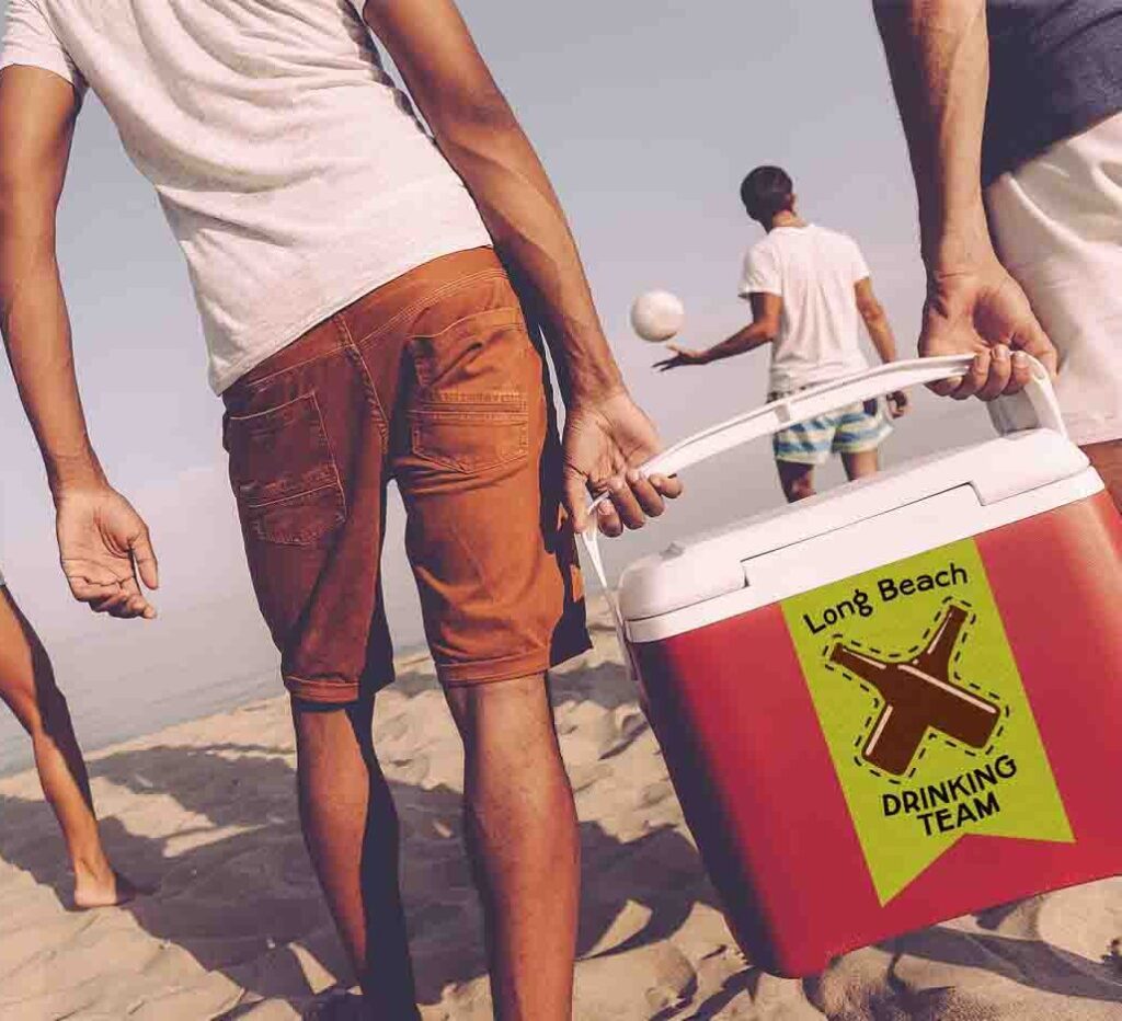 Friends,On,The,Beach.,Rear,View,Of,Cheerful,Young,People