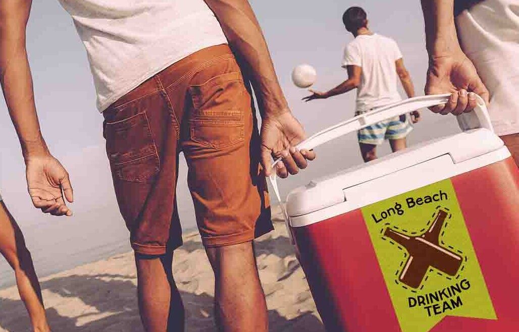 Friends,On,The,Beach.,Rear,View,Of,Cheerful,Young,People